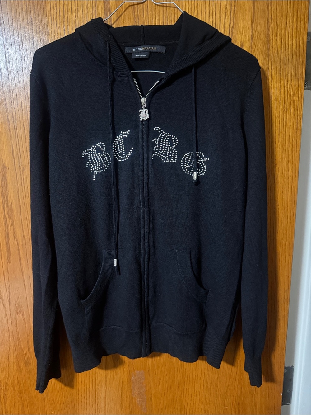 Vintage Size XL BCBGMaxAzria Black Rhinestone Zip Hoodie